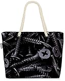 VOID Schwarze Schrauben Strandtasche Shopper 58x38x16cm 23L XXL Einkaufstasche Tasche Reisetasche Beach Bag