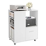 Rollcontainer Aktenschrank mit Schubladen und offenen Fächern Büroschrank für Dokumente in DIN A4, Letter-Format, für Büro, Schlafzimmer, Wohnzimmer (White)