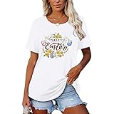 Blouse for Women, Ladies Tops Easter Printing Short Sleeve Home Basic Blouses Shirt (White, XXL)