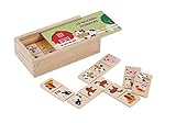 Dominosteine Bauernhoftiere aus Holz - 28 Teile - Traditionelles Reisespiel - für Kinder - Domino Set - Holzkiste - helle Farben - passendes Spiel ab 3 J