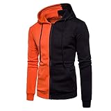 PANBOB Kapuzenpullover Herren Sport Mode Lose Bequeme Farbkontrast Langärmeligen Herren Kapuze Strickjacke Urlaub Lässig Elegantes Gentleman Herren Top Orange XL