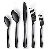 lidayuan Besteck Set Schwarz 30 teilig,Schwarzes Besteck,Edelstahl Essbesteck,Messer und Gabel Set,Tafelbesteck 6 Personen,Spülmaschinenfest,Cutlery S