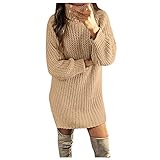 Rosennie Strickkleider Damen Pulloverkleid Einfarbig Strick Rollkragen Kleid Winterkleid Pulli Minikleid Elegante Langarm Tunika Pullikleid Midi Lang Strickpullover Kleider für Frauen Herbst W