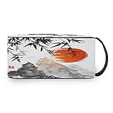 QMIN Tragbare Kulturtasche China Bambus Mountain Sonnenuntergang Malerei Kulturbeutel Reise Multifunktionale Kosmetiktasche Make-up-Tasche Aufbewahrungstasche für Jungen Mädchen Damen H