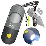 Hundekotbeutelspender mit integrierter LED-Taschenlampe und Robuster Karabiner, Zubehör für Hundeleinen, Freihand-Beutelhalterfür das Gehen mit dem Hund (1 Stück, Grau)