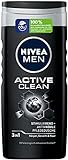 NIVEA MEN Active Clean Pflegedusche (250 ml), effektives Duschgel mit natürlicher Aktivkohle, erfrischende Dusche für Körper, Gesicht und H