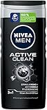 NIVEA MEN Active Clean Pflegedusche (250 ml), effektives Duschgel mit natürlicher Aktivkohle, erfrischende Dusche für Körper, Gesicht und H