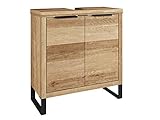 Woodkings® Waschbeckenunterschrank Sydney massiv Holz schmal Waschtischunterschrank Badmöbel Badezimmer klein Badschrank Bad Unterschrank Massivholz mit Fuß auch hängend möglich (Wildeiche)