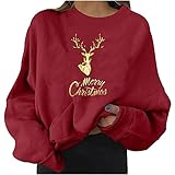 Oversized Pullover Damen Weihnachten Sweatshirt Rentier Druck Langarm Weihnachtspulli Warm Pulli Oversized Casual Bequem Teenager Mädchen Xmas Shirts Bluse Pulli Hoodie Sportbekleidung