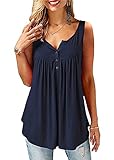 Florboom Damen T-Shirt Knopfleiste Bluse Ärmellos Tops Tunika Basic Sommer Oberteile Dunkelblau S
