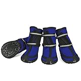 Dociote Hundeschuhe pfotenschutz mit Anti-Rutsch Sohle, reflektierendem Riemen, Klettverschluss wasserdicht Schneeschuhe für mittelgroße große Hunde 4 Stück Blau XL