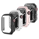 SIERVOS 4 Stück Schutzhülle Kompatibel mit Apple Watch Series 7 45mm Hülle mit Panzerglas Displayschutz, Hart PC Rundum Schutz Case für iWatch 7