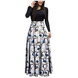 Sonojie Sommerkleid Damen Freizeitkleider, Lang Maxikleid Boho Rundhals Vintage Sommer Abendkleider, Elegant Normallack Kleid, Taille Chiffon Wickelkleid Strandkleid Weihnachten Hohe T