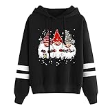 Damen Lustig Weihnachtspulli Weihnachts Kapuzenpullover Weihnachts Zwergen Print Sweater Elegant Bluse Vintage Freizeit Winterpulli Weihnachtsdruck Kapuzenjacke Weihnachtsdek