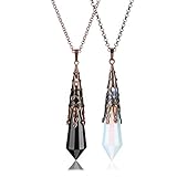 JSDDE 2 Stück Vintage Anhänger Halskette Pärchen Kette Blume wire wrap Pendel Dowsing Anhänger mit Kette Edelstein Energie Anhänger für Reiki Heilung Dowsing Scrying Balance (Obsidian+Opal)