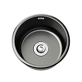 GPWDSN Spülbecken, Spülbecken Set mit Abtropffläche Zubehör 40x40CM Runde Workstation Bar Prep Sink Bar Sink (Schwarz,40x40x19cm)