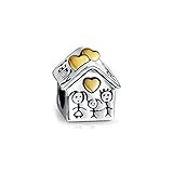 Happy Home Cartoon Familie Haus Charme Perle für Frauen für Teenager Zwei Ton 14K vergoldet .925 Sterling Silber passt europäisches Armb