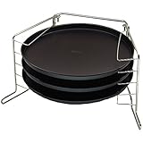 Zenker Pizzaset 4-teilig, 3 x Pizzablech mit Ständer, Pizzabackblech, rund (Ø 29 cm) & beschichtet, für 5 Pizzen & Flammkuchen gleichzeitig im Back