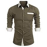QWERD Herren Hemd Langarm Einfarbig Regular Fit Hemden Herren Kontrast Kentkragen formelle Business Freizeit Hochzeit Anzug Shirt für Männer Langarmhemd Baumwolle Klassisch Regular Fit H