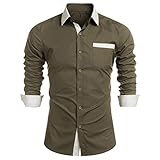 KBUY Herren Hemd Langarm Einfarbig Regular Fit Hemden Herren Kontrast Kentkragen Business Freizeit Shirt für Männer Langarmhemd Herren Hemden Herren-Hemd Slim-Fit Langarm-Hemden Männer Freizeit-H