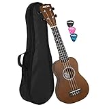 CASCHA Sopran Ukulele Set für Kinder und Erwachsene I Ukulele Starter Kit mit 3 Plektren Tasche I Ukulele Set Aquila Saiten Nylon I Kleine Hawaii Gitarre für Anfänger Fortgeschrittene Braun EH 3953