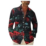 FASLOLSDP Herren Freizeit Langarm Revers Freizeithemden Hawaiihemd Regular Fit Männer Langarmhemd Bedrucktes Hemd Mode Casual T-Shirt Frühling Sommer Langarmshirt B