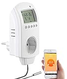revolt Raumthermostat: WLAN-Steckdosen-Thermostat für Heizgeräte, App, Sprachbefehl, Sensor (Steckdose mit Temperaturfühler)