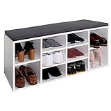 RICOO Schuhregal Sitzbank mit Stauraum 104x49x30 cm (WM033-WM-A) Holz-Weiss Schuhschrank mit Sitz-Kissen (Grau) Schuhbank für Flur Schuh-Ablag