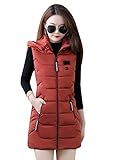 TYQQU Damen Leichte Gesteppte Ärmel Weste Lässige Lockere Outwear Verdickte Jacke Warme Outwear Wein Rot 2XL