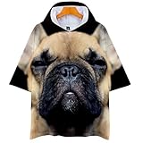 SHANYUR 3D T-Shirt Unisex Hd Gedrucktes Kurzarm Lässig Mit Print Kurzarm Top Persönlichkeit Loses Hip-Hop-Kurzarm-T-Shirt mit Kapuze FranzöSische Bulldogge XXS-4XL
