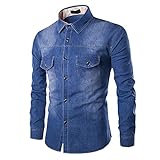 koperras Jeanshemd Herren Denim Shirt Langarmhemd Cowboy-Style Freizeit Hemd männer Business Casual Herbst Winter Herren Hemd Langarm Regular Fit Freizeithemd S