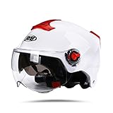 Boseman Erwachsener Motorradhelm mit Doppelvisier, Jet-Helm Chopper Cruiser Vintage Pilot Helmet, Bestehen Sie den Kollisionstest, um die Verkehrssicherheit zu Gewährleisten(Weiß)