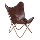Invicta Interior Echtleder Sessel Butterfly echtes Leder braun Eisengestell in Kupfer Stuhl Lounge Esszimmer Klappstuhl Loungesessel Liegestuhl Luxus Camping