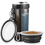 WOMGF Wasserflasche Hunde Unterwegs mit 2er Reisenäpfe Haustier Trinkflasch 2-in-1 Faltbare Hundenäpfe für Resie 400ML Schw