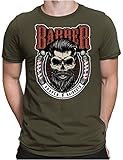 PAPAYANA - Barbershop Skull - Herren Fun T-Shirt - Regular Fit - Barbier Friseur Men - Oliv - XL