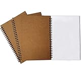 Spiral-Notizbuch, 3 Stück, dickes Blanko-Papier, 120 Seiten, Skizzenbuch, Notizblock und Tagesplaner (Khaki)