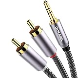 DuKabel 3,5mm Klinke auf Cinch Kabel 2 Chinch Stecker auf Klinke 3.5mm Stecker (3 Pole, Stereo) Rot Weiß Aux Kabel 3.5 auf RCA Audiokabel mit 99.99% 4N-OFC und 3-Abschirmung - Top Series 2.4
