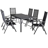 Casaria Aluminium Sitzgruppe 6 Klappstühle Hochlehner WPC Gartentisch 140x80 cm Sitzgarnitur Alu Gartenmöbel Set G