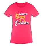 Comedy Shirts - Das letzte Einhorn - Skelette - Damen T-Shirt - Pink/Weiss-Gelb Gr. XL