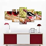 Laimi Leinwanddrucke 5 stück- Synthwave Rotwein und frisches Obst Perfekter Nachmittag für die Küche Malerei 5 Panel Innenwand HD Kunstdekoration Gemälde und Poster R