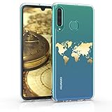 kwmobile Hülle kompatibel mit Huawei P30 Lite - Handyhülle Silikon Case - Travel Umriss Gold Transp