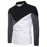 FENLAN Poloshirts Herren Basic Langarm Baumwolle Polohemd Denim Nähen Golf T-Shirt Herren Kurzarm Herren Sommer Casual Gestreiftes Colorblock Kurzarmhemd Stehkragen Sollar Top