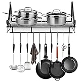 Multifunktionale Küche Rack Wandregal Metall mit 10 Haken, Wandhängende Badregal Bücherreg