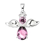 WithLoveSilver Sterling Silber Engel Flügel Oktober Geburtssteine Pink CZ Steine Anhäng