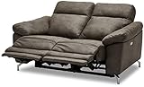 Ibbe Design Braun Stoff 2er Sitzer Relaxsofa Couch mit Elektrisch Verstellbar Relaxfunktion Heimkino Sofa Doha mit Fussteil, Federkern, 162x96x101