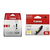 Canon PGI-550 PGBK XL Druckertinte - Pigment Schwarz hohe Reichweite 22 ml für PIXMA Tintenstrahldrucker ORIGINAL & Tintenpatrone CLI-551 XL Y - gelb Yellow 11 ml für PIXMA Drucker ORIGINAL