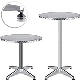 KESSER® - 2in1 Stehtisch Bistrotisch Aluminium Edelstahlplatte | höhenverstellbar | 70cm / 115cm | Partytisch Tisch Ø 60cm | In- & Outdoor | Hochzeit | Empfangstisch | 4 Standfüße, Silb