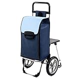 Einkaufstrolley Fajena blau mit Klappsitz & Kühlfach - 65 Liter Volumen - Einkaufsroller mit Sitz & großen, abnehmbaren R