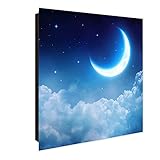 banjado® Großer Schlüsselkasten aus Glas - Schlüsselbox 30x30cm mit 50 Haken - Motiv zunehmender Mond - Schlüsselschrank für Schlüsselaufbewahrung mit beschreibbarer Glastür als Magnettafel nutzb