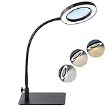 Lupe mit Licht und Stand, BEIGAON LED-Schreibtischlampe mit 3 Fach Vergrößerung, 3 Farbmodi, lupenleuchte mit standfuß, flexible Schwanenhals Lupenlampe zum Lesen, Basteln, Hobby, Näharbeiten, M